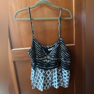 Anthro Dressy black gold and white strappy top XL